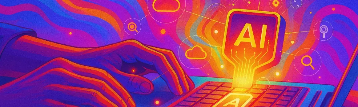 Kunstmatig gegenereerde afbeelding van een laptop met een AI icoon