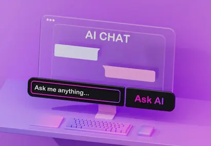 Kunstmatig gegenereerde afbeelding van een doorzichtig computerscherm met AI iconen